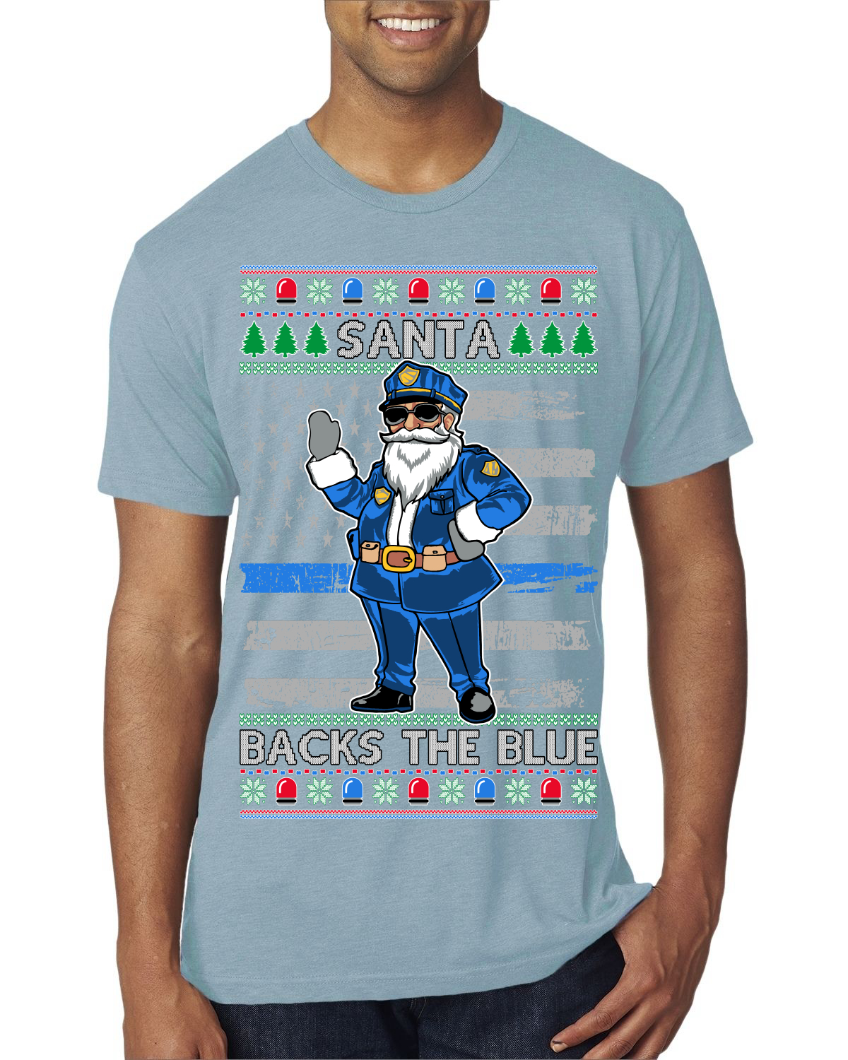 Santa Backs The Blue Pro Police Law Enforcement Santa Claus Mens Premium TShirt - Picture 16 of 17