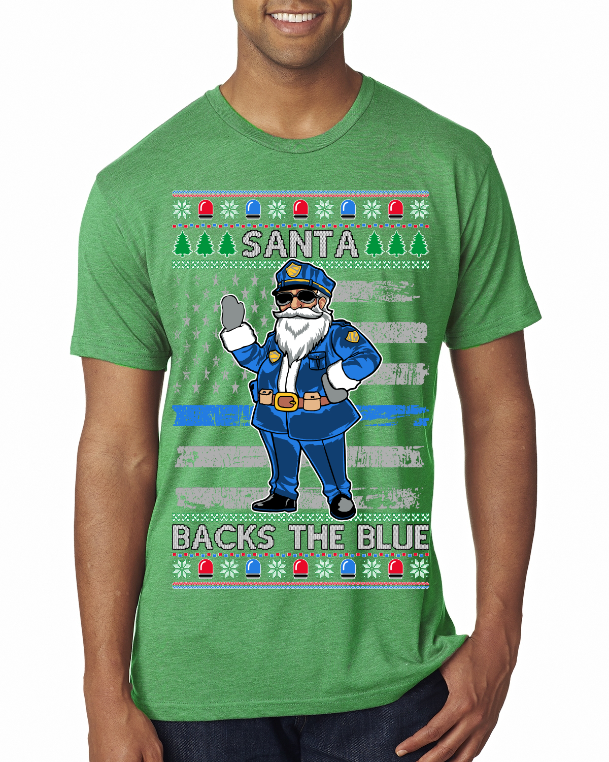 Santa Backs The Blue Pro Police Law Enforcement Santa Claus Mens Premium TShirt - Picture 4 of 17