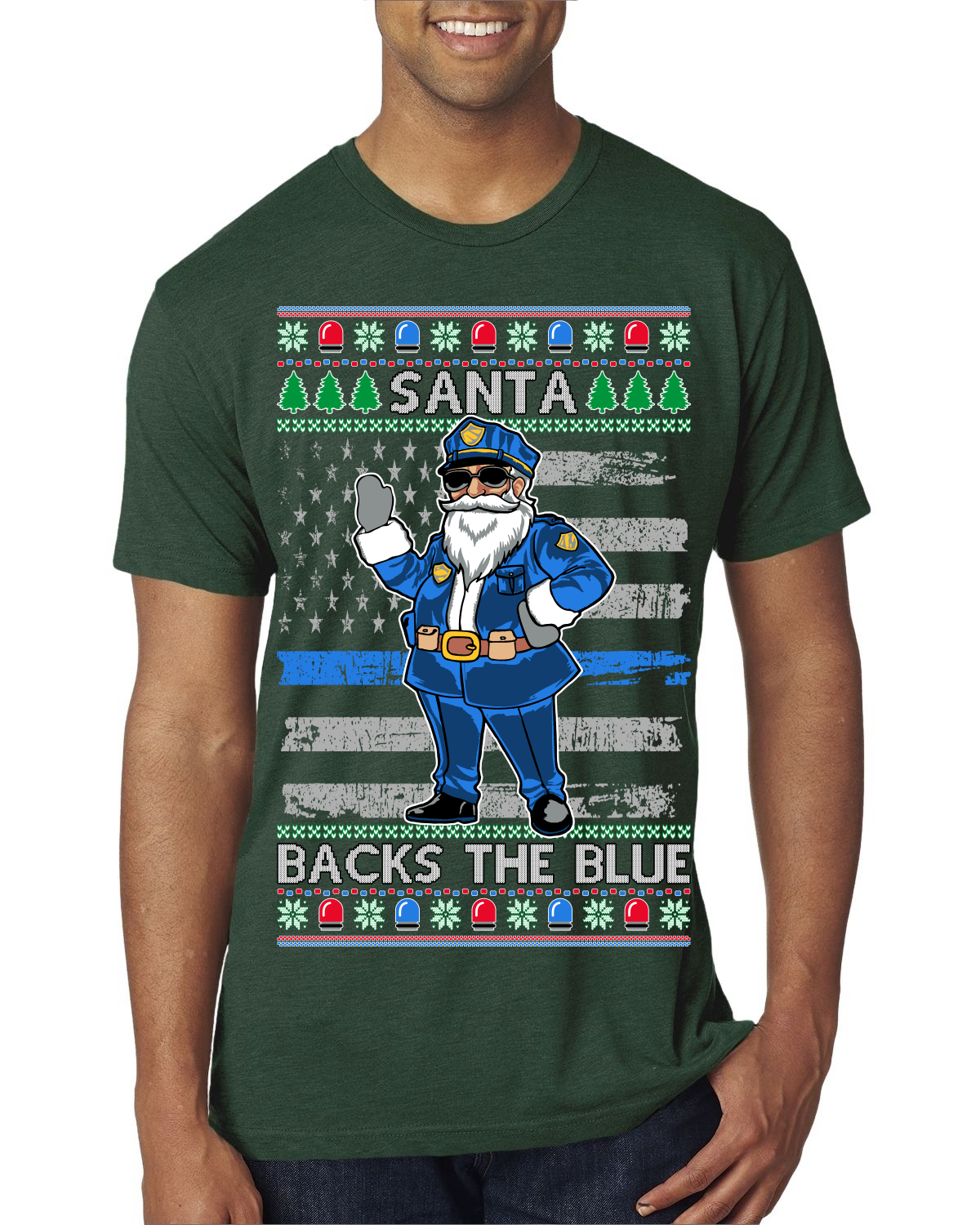 Santa Backs The Blue Pro Police Law Enforcement Santa Claus Mens Premium TShirt - Picture 3 of 17