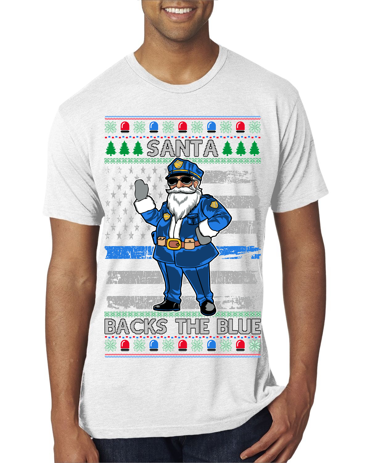 Santa Backs The Blue Pro Police Law Enforcement Santa Claus Mens Premium TShirt - Picture 5 of 17