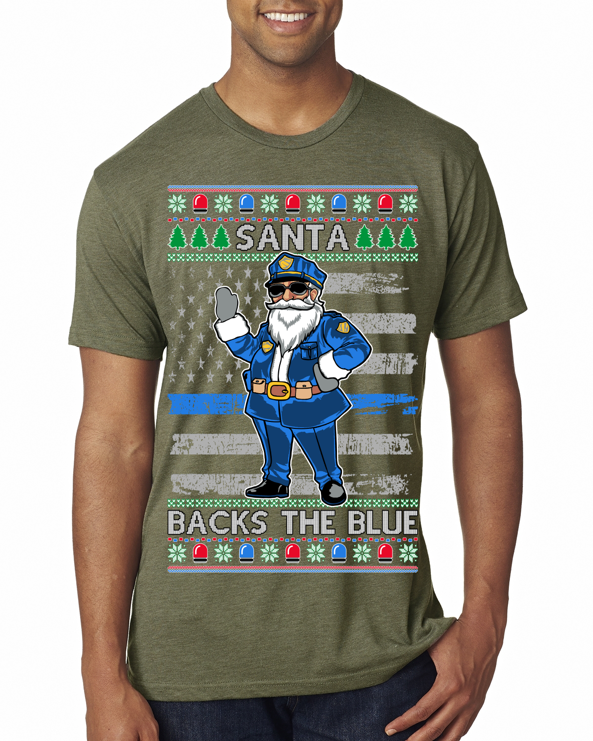 Santa Backs The Blue Pro Police Law Enforcement Santa Claus Mens Premium TShirt - Picture 12 of 17