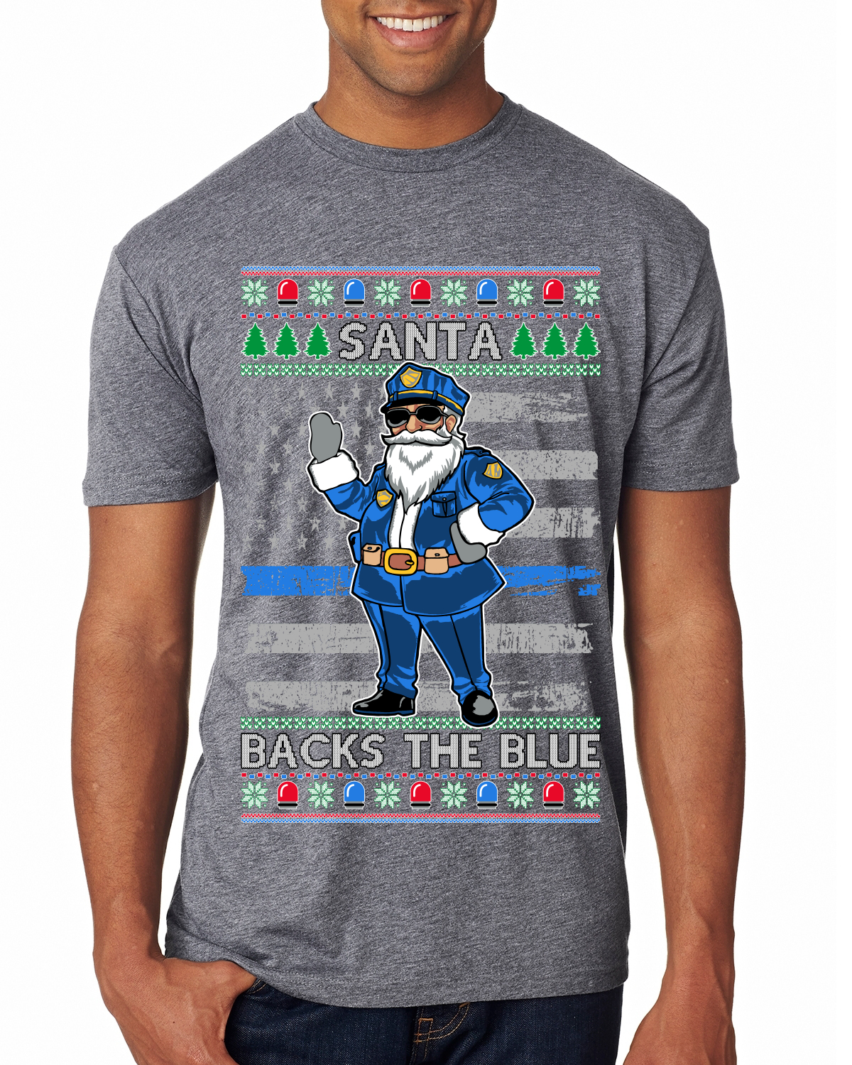 Santa Backs The Blue Pro Police Law Enforcement Santa Claus Mens Premium TShirt - Picture 6 of 17