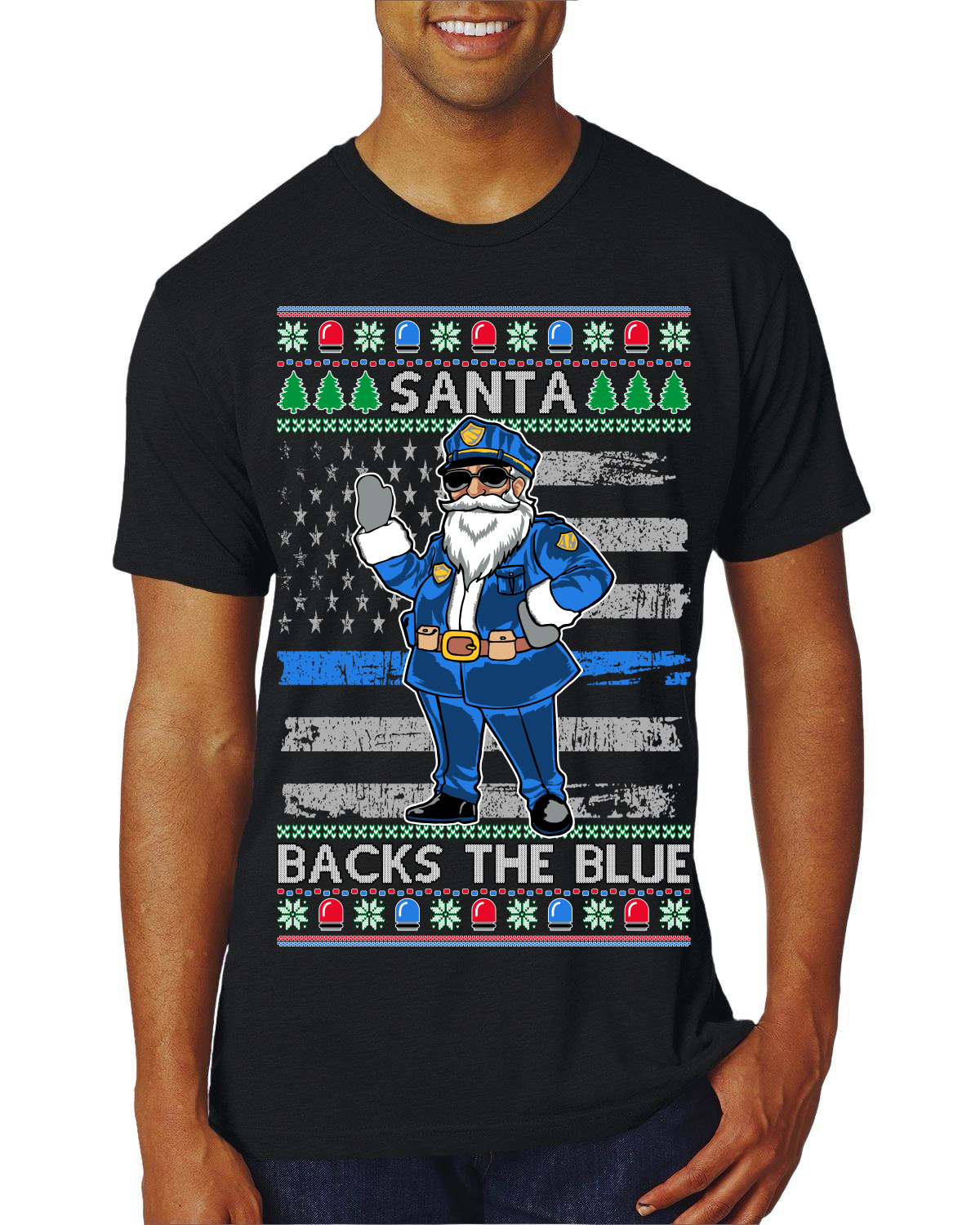 Santa Backs The Blue Pro Police Law Enforcement Santa Claus Mens Premium TShirt - Picture 14 of 17