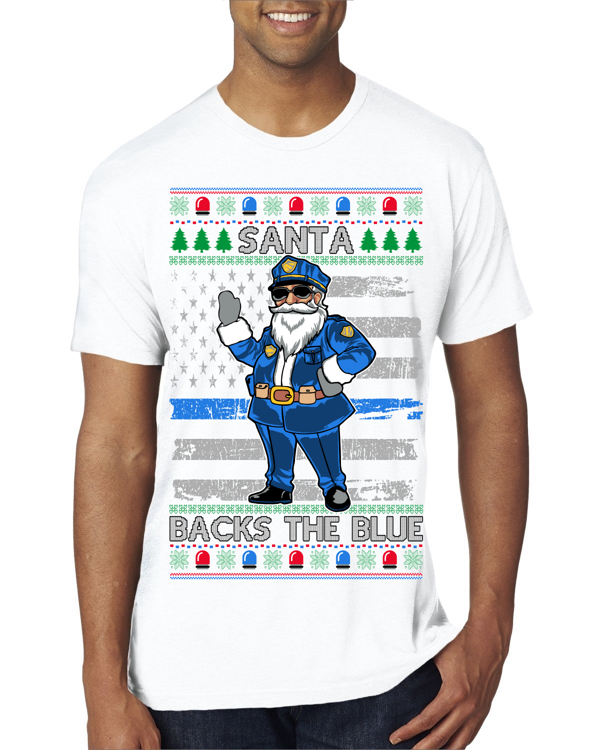Santa Backs The Blue Pro Police Law Enforcement Santa Claus Mens Premium TShirt - Picture 17 of 17