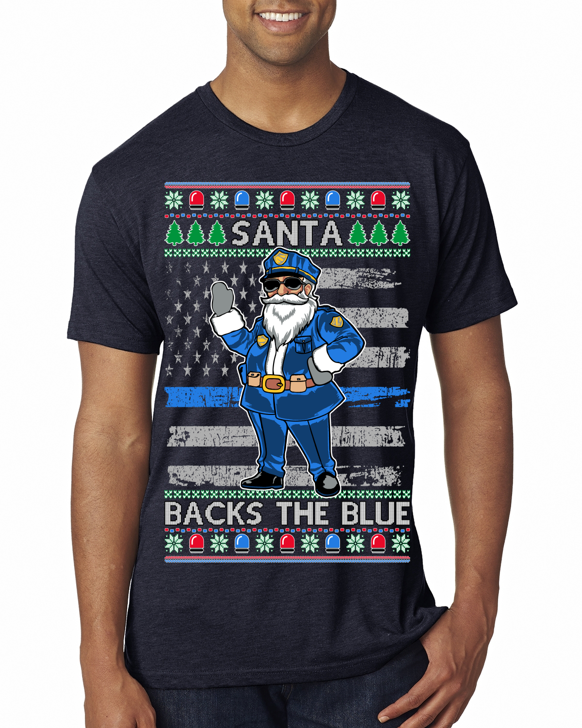 Santa Backs The Blue Pro Police Law Enforcement Santa Claus Mens Premium TShirt - Picture 8 of 17