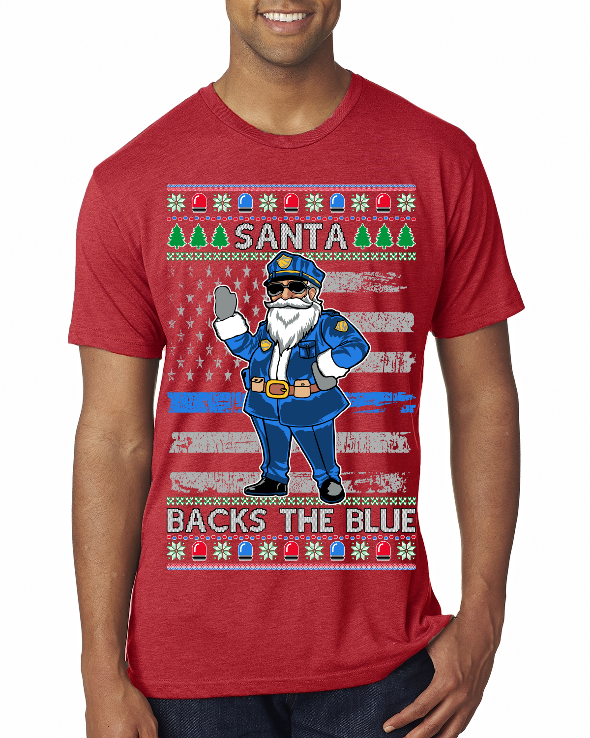 Santa Backs The Blue Pro Police Law Enforcement Santa Claus Mens Premium TShirt - Picture 10 of 17