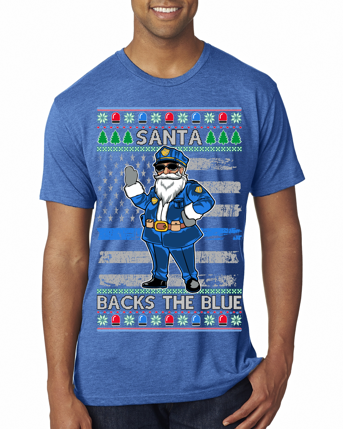 Santa Backs The Blue Pro Police Law Enforcement Santa Claus Mens Premium TShirt - Picture 11 of 17