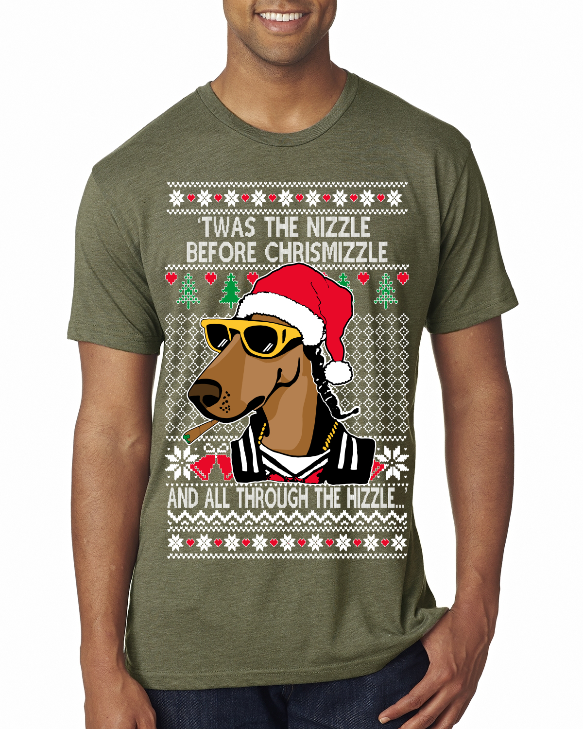 Twas The Nizzle Before Chrismizzle Gangster Dogg Rapper Mens Premium TShirt - Picture 12 of 17
