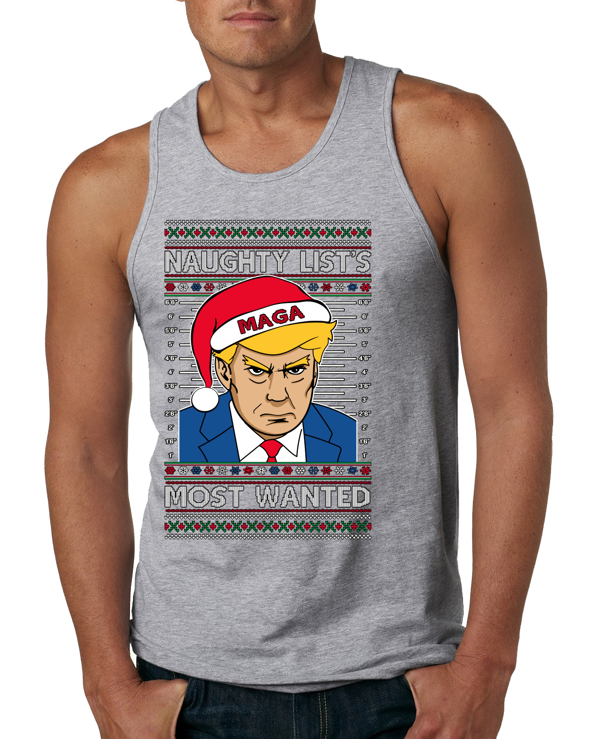 Camiseta sin mangas Naughty List's Most Wanted Trump Mugshot para hombre - Imagen 5 de 9