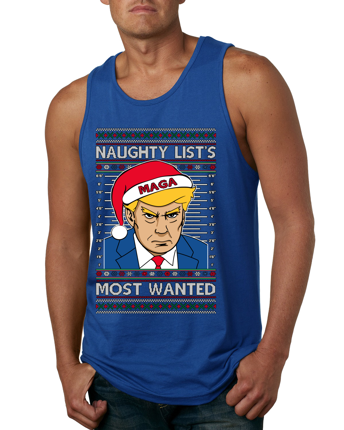 Camiseta sin mangas Naughty List's Most Wanted Trump Mugshot para hombre - Imagen 8 de 9