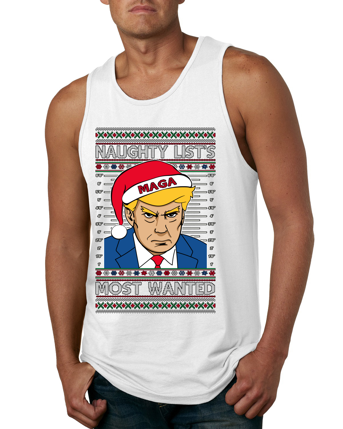 Camiseta sin mangas Naughty List's Most Wanted Trump Mugshot para hombre - Imagen 9 de 9
