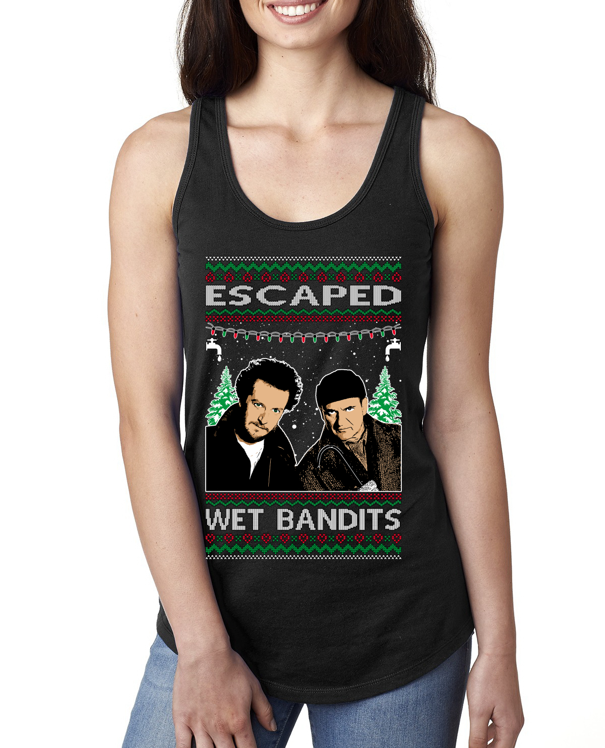 Escaped Bandits Classic Home Holiday Movie Ladies Racerback Tank Top