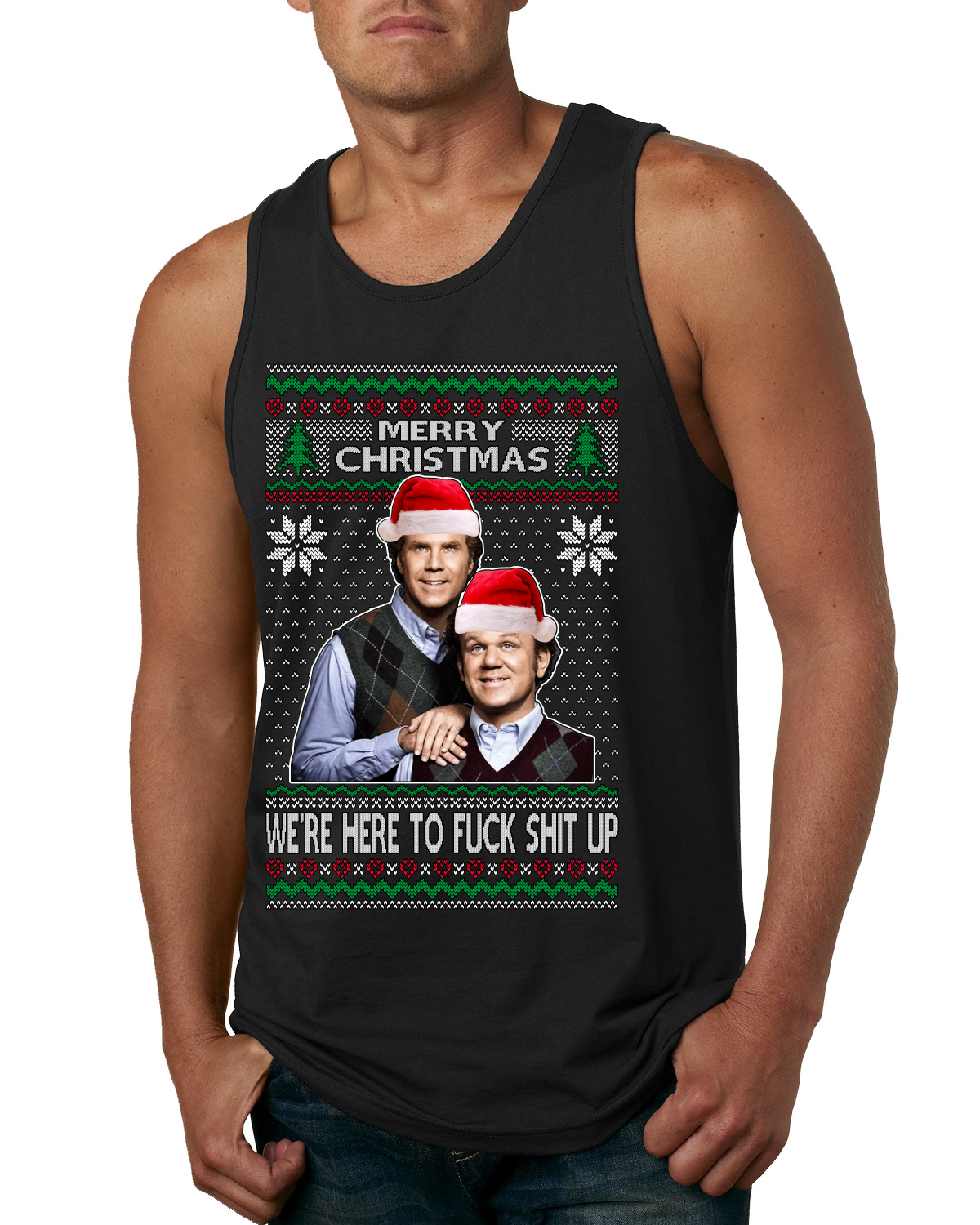 Camiseta sin mangas Here To F Stuff Up Step Brothers pose navideña para hombre - Imagen 2 de 8