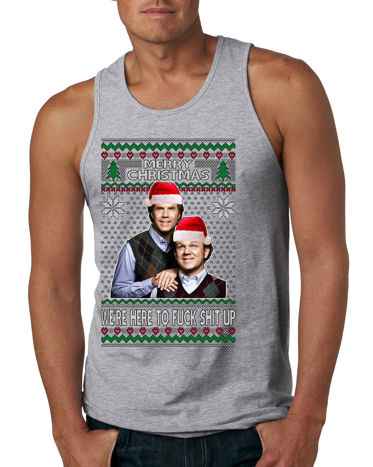 Camiseta sin mangas Here To F Stuff Up Step Brothers pose navideña para hombre - Imagen 4 de 8
