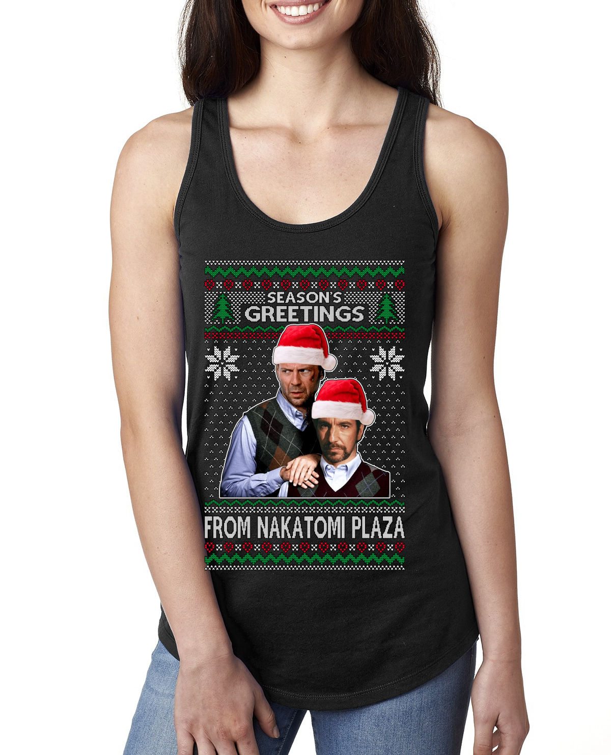 Seasons Greeting From Nakatomi Plaza Ladies Racerback Tank Top