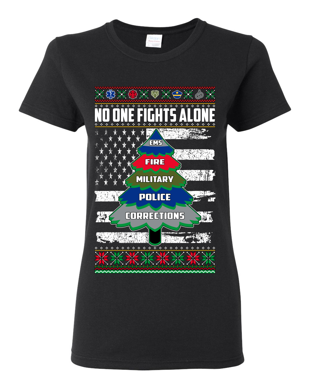 Camiseta No One Fights Alone Holiday First Responder Policía Bomberos Emt Mujeres - Imagen 2 de 12