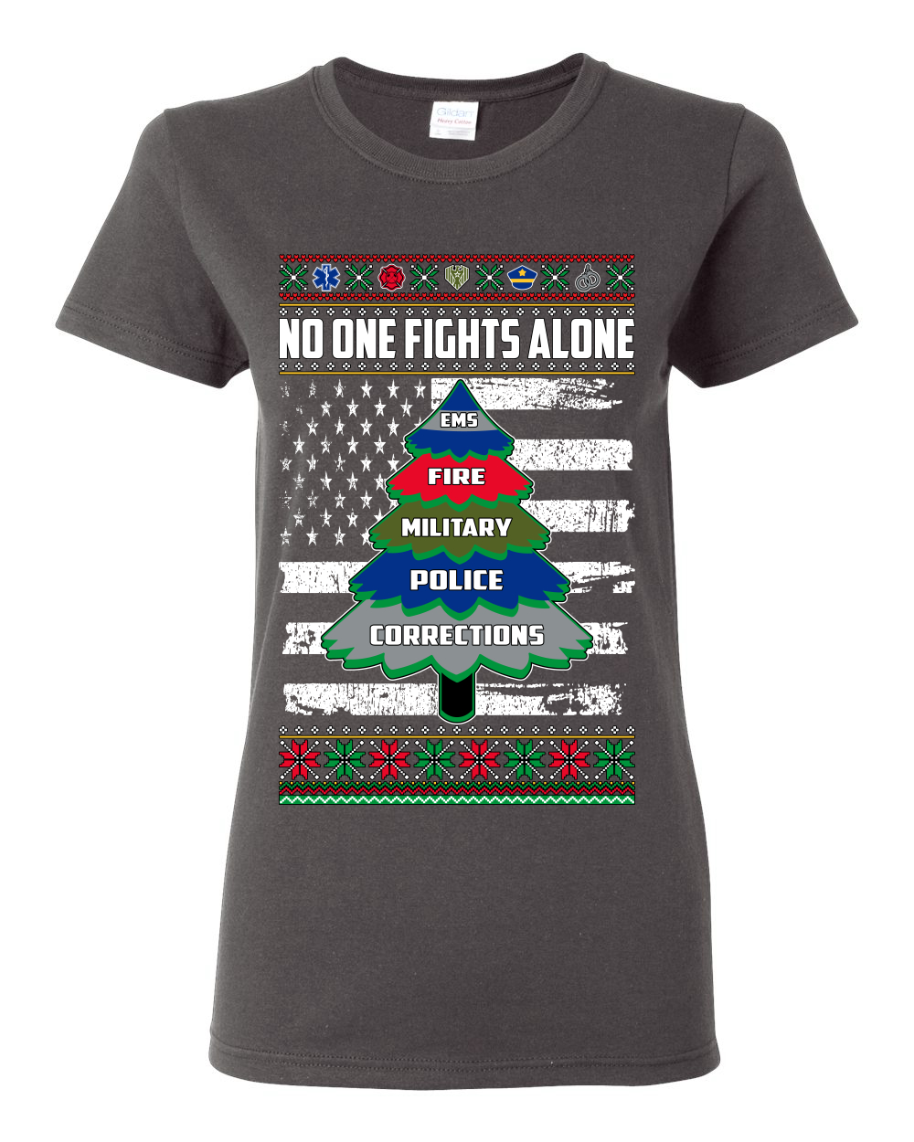 Camiseta No One Fights Alone Holiday First Responder Policía Bomberos Emt Mujeres - Imagen 3 de 12
