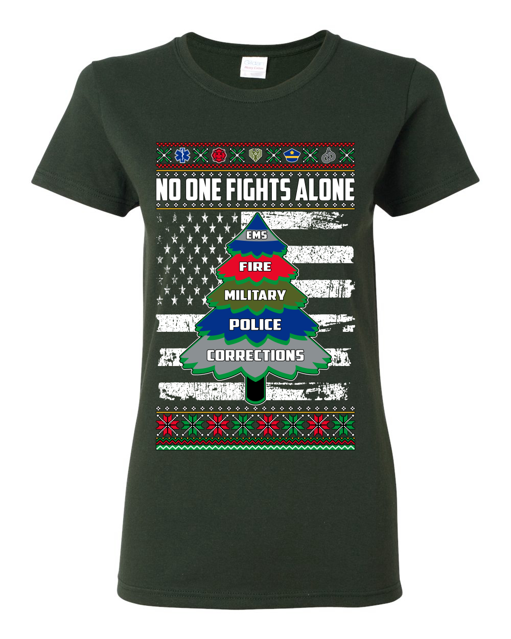 Camiseta No One Fights Alone Holiday First Responder Policía Bomberos Emt Mujeres - Imagen 4 de 12
