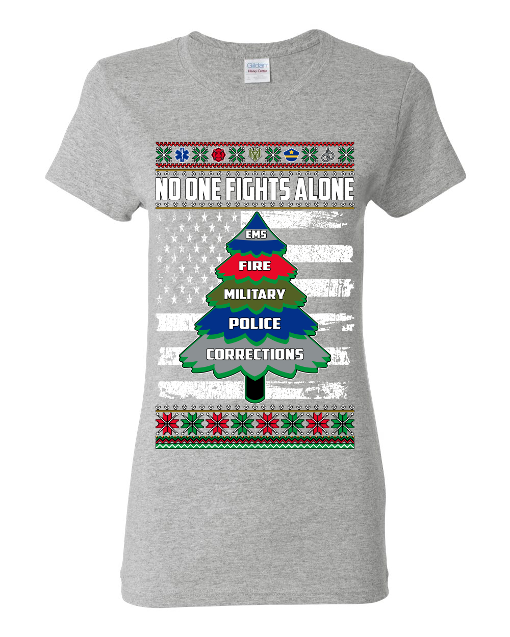 Camiseta No One Fights Alone Holiday First Responder Policía Bomberos Emt Mujeres - Imagen 5 de 12