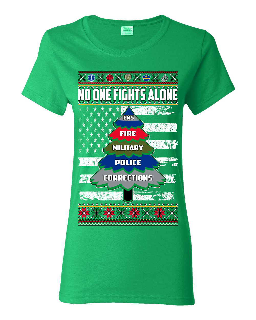 Camiseta No One Fights Alone Holiday First Responder Policía Bomberos Emt Mujeres - Imagen 6 de 12