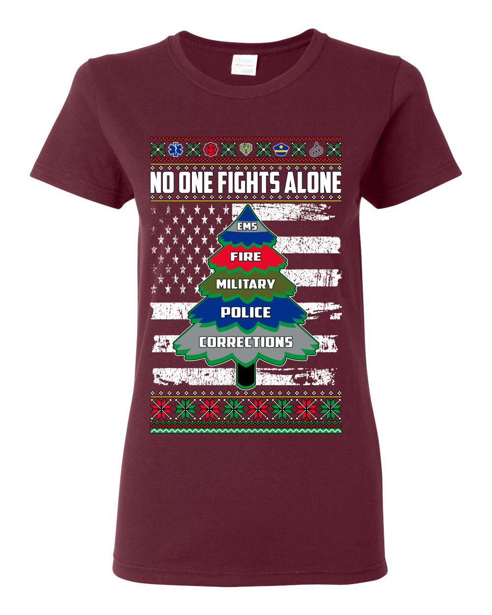 Camiseta No One Fights Alone Holiday First Responder Policía Bomberos Emt Mujeres - Imagen 7 de 12