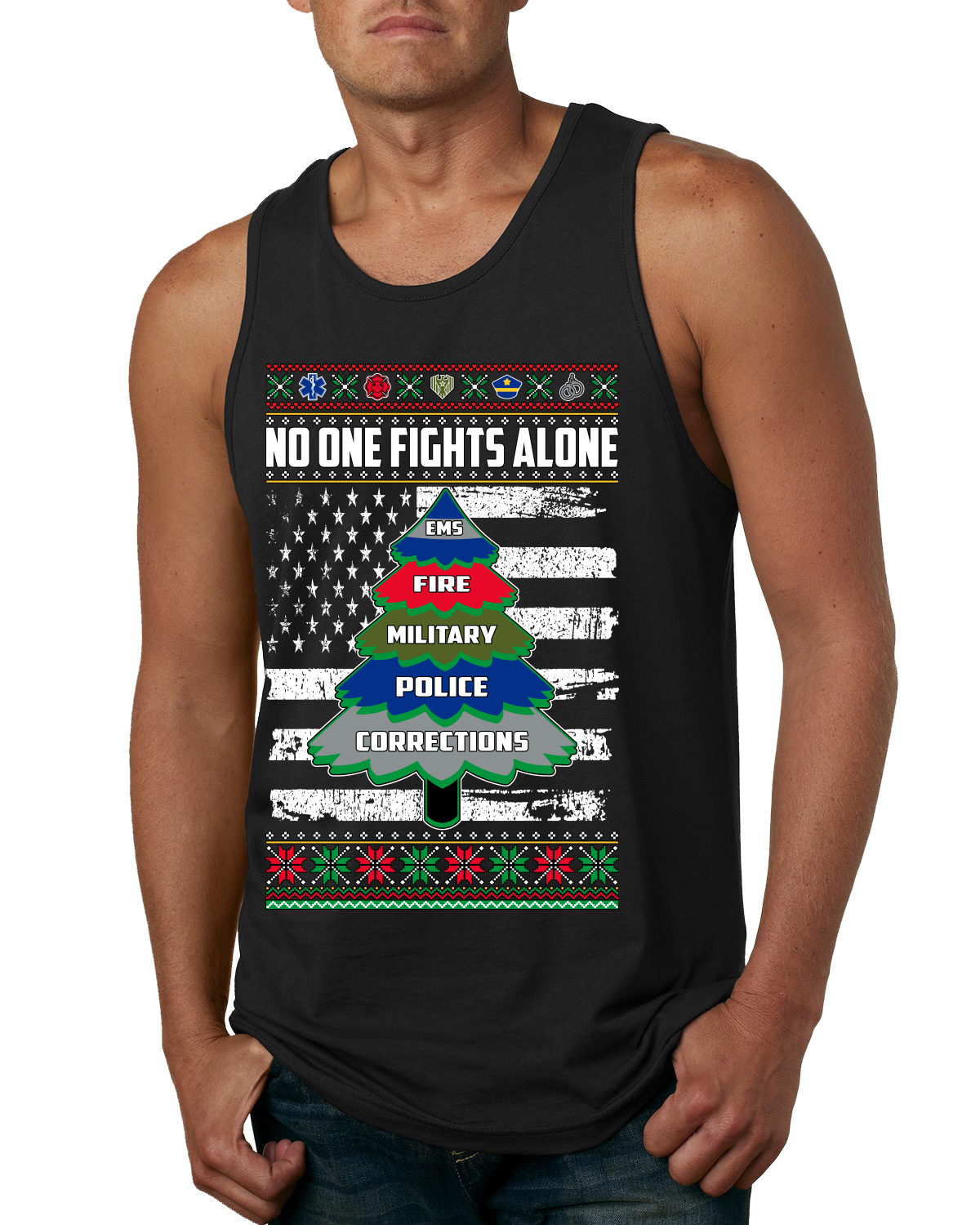 No One Fights Alone Holiday First Responder Polizei Feuerwehr EMT Herren Tank Top - Bild 2 von 8
