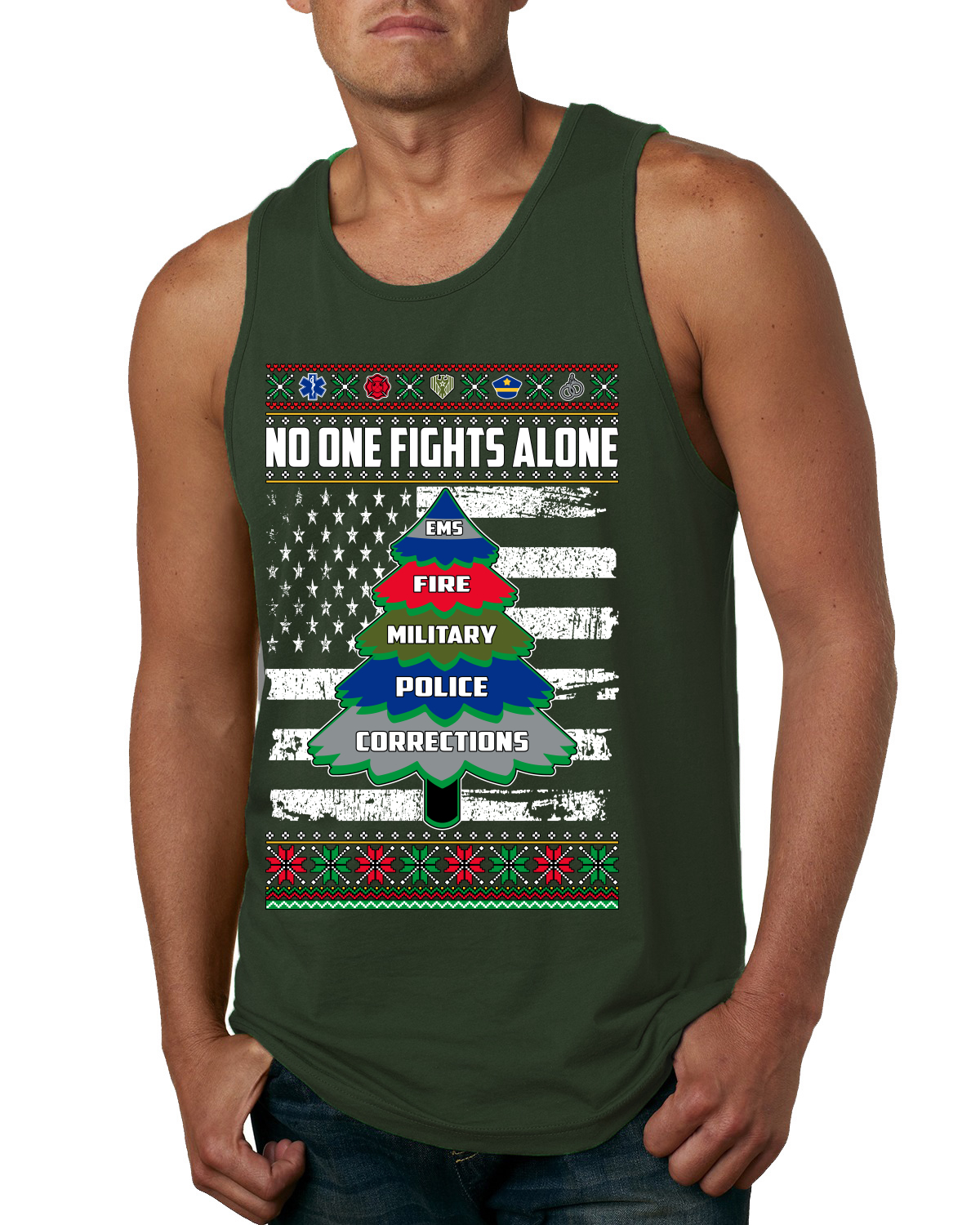 No One Fights Alone Holiday First Responder Polizei Feuerwehr EMT Herren Tank Top - Bild 3 von 8
