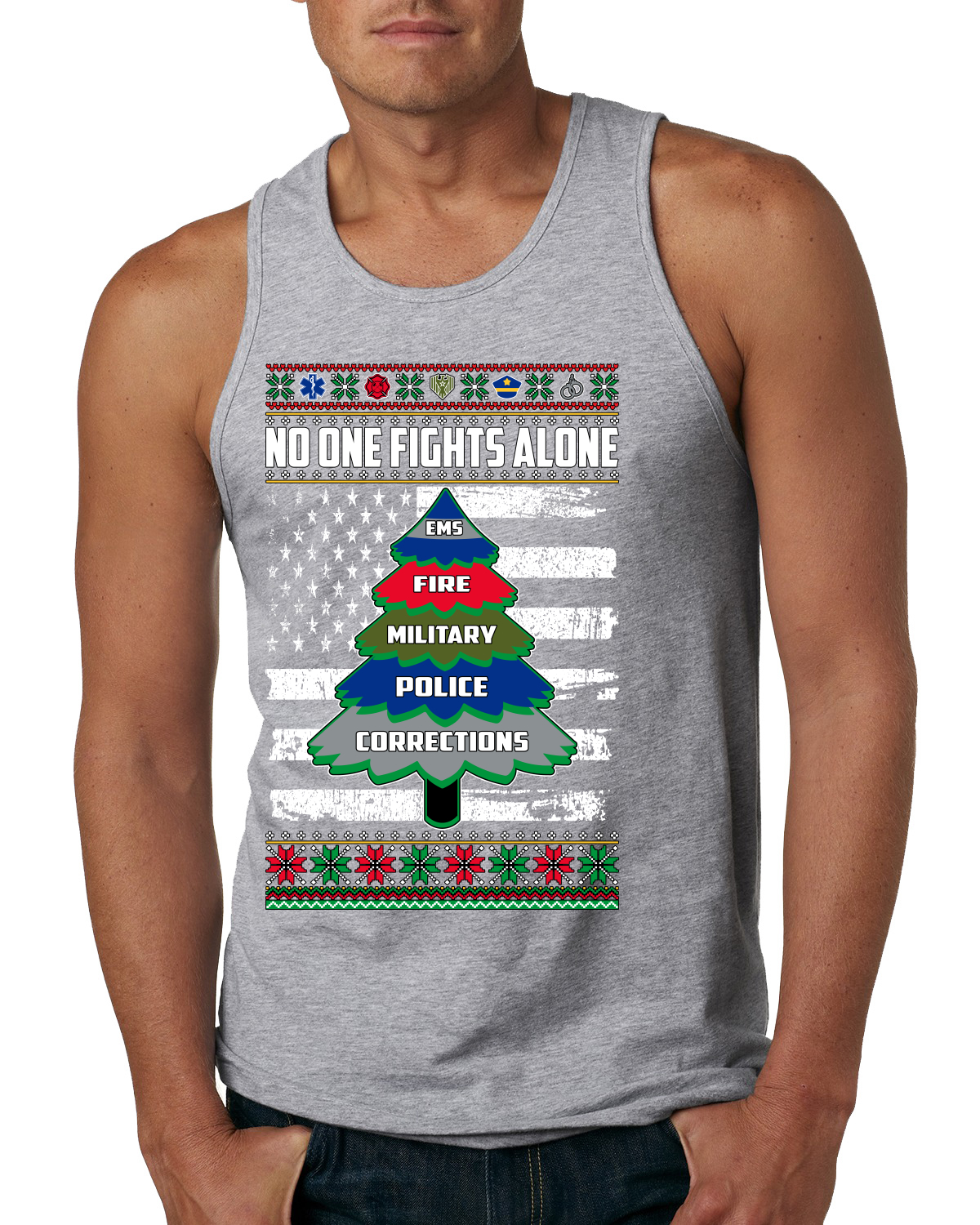 No One Fights Alone Holiday First Responder Polizei Feuerwehr EMT Herren Tank Top - Bild 4 von 8