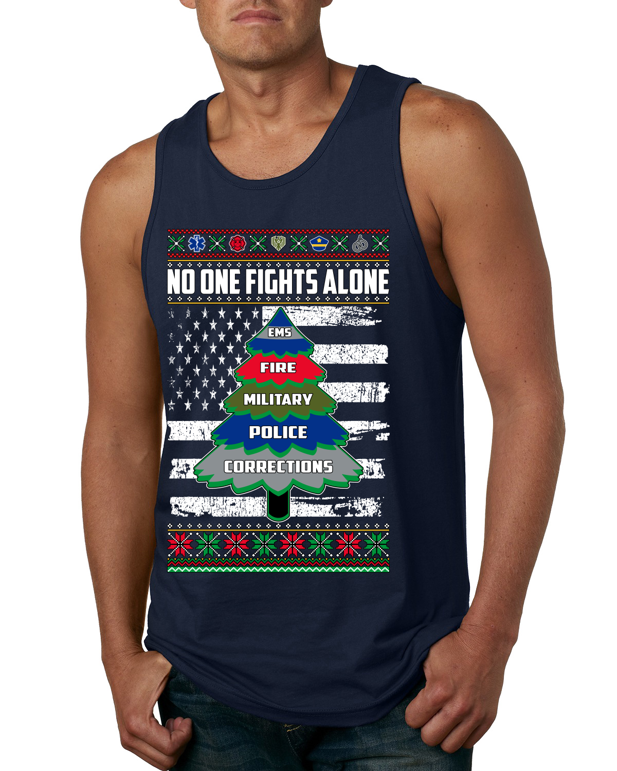 No One Fights Alone Holiday First Responder Polizei Feuerwehr EMT Herren Tank Top - Bild 5 von 8