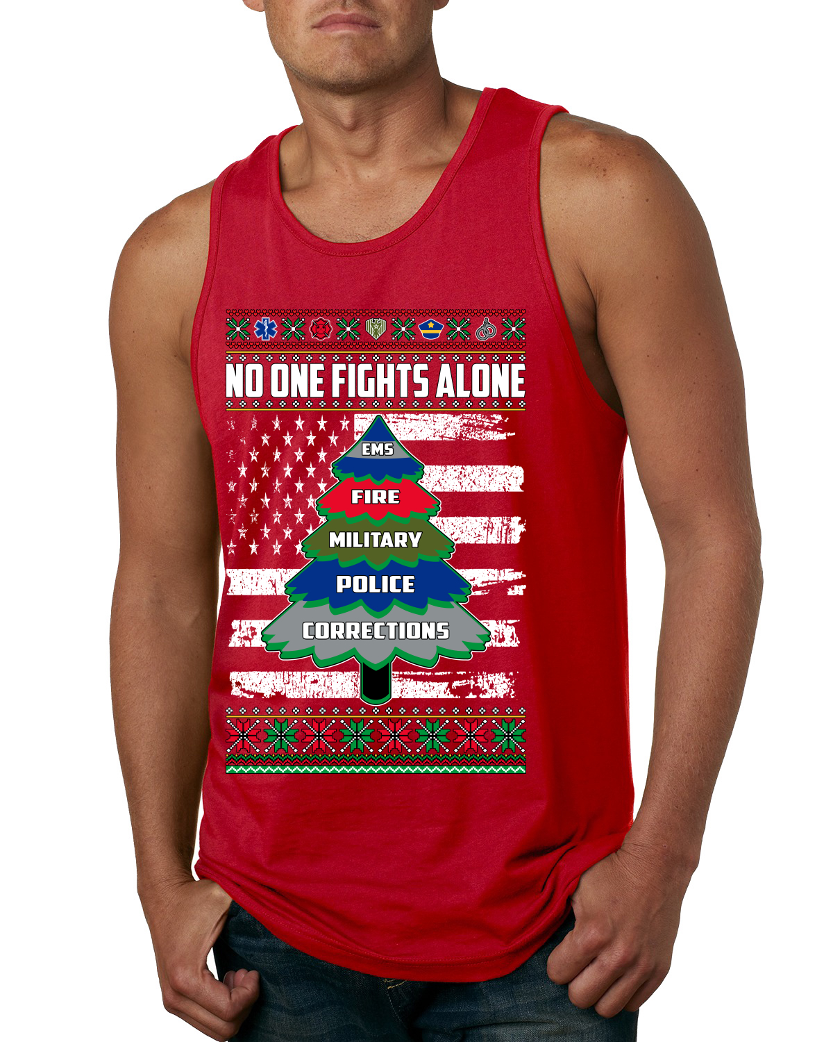 No One Fights Alone Holiday First Responder Polizei Feuerwehr EMT Herren Tank Top - Bild 6 von 8