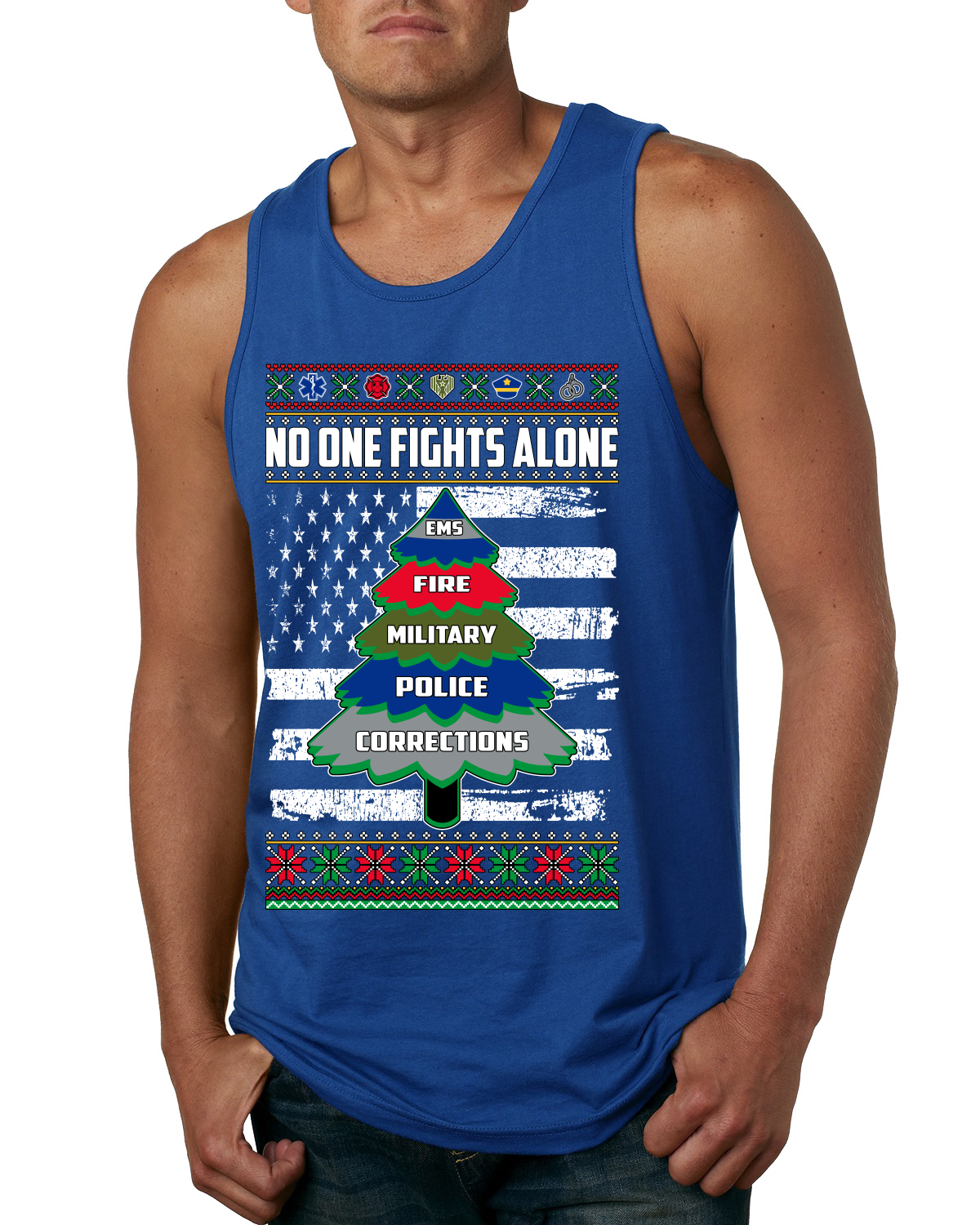 No One Fights Alone Holiday First Responder Polizei Feuerwehr EMT Herren Tank Top - Bild 7 von 8