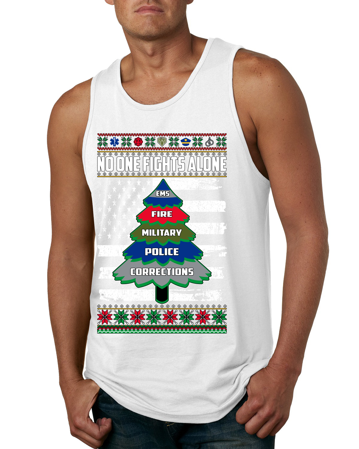 No One Fights Alone Holiday First Responder Polizei Feuerwehr EMT Herren Tank Top - Bild 8 von 8