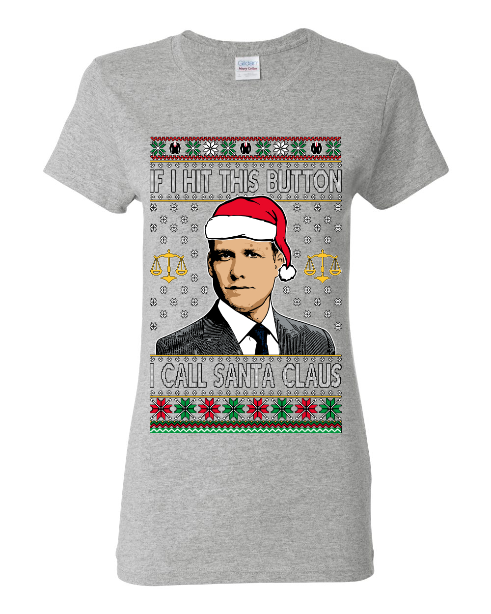 Camiseta gráfica Harvey Hit This Button I Call Santa Specter parodia para mujer - Imagen 7 de 16