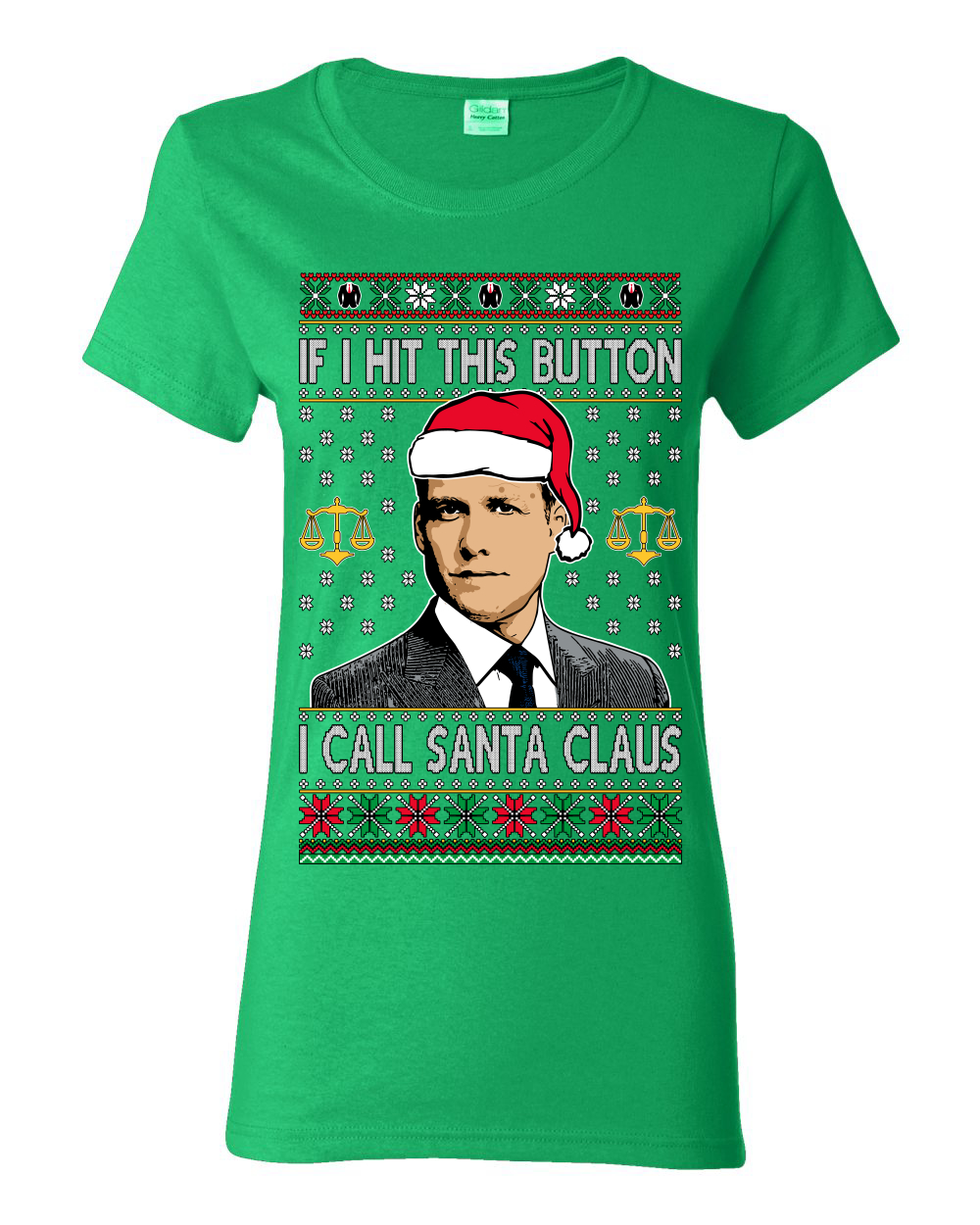 Camiseta gráfica Harvey Hit This Button I Call Santa Specter parodia para mujer - Imagen 8 de 16