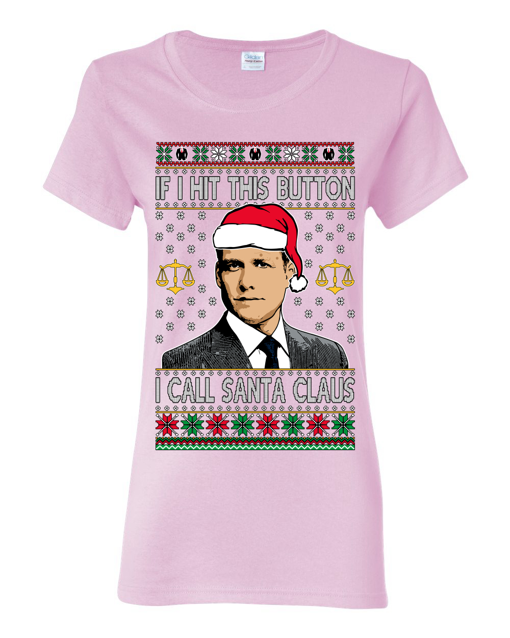 Camiseta gráfica Harvey Hit This Button I Call Santa Specter parodia para mujer - Imagen 9 de 16