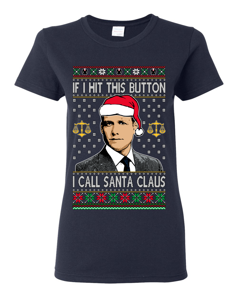 Camiseta gráfica Harvey Hit This Button I Call Santa Specter parodia para mujer - Imagen 11 de 16