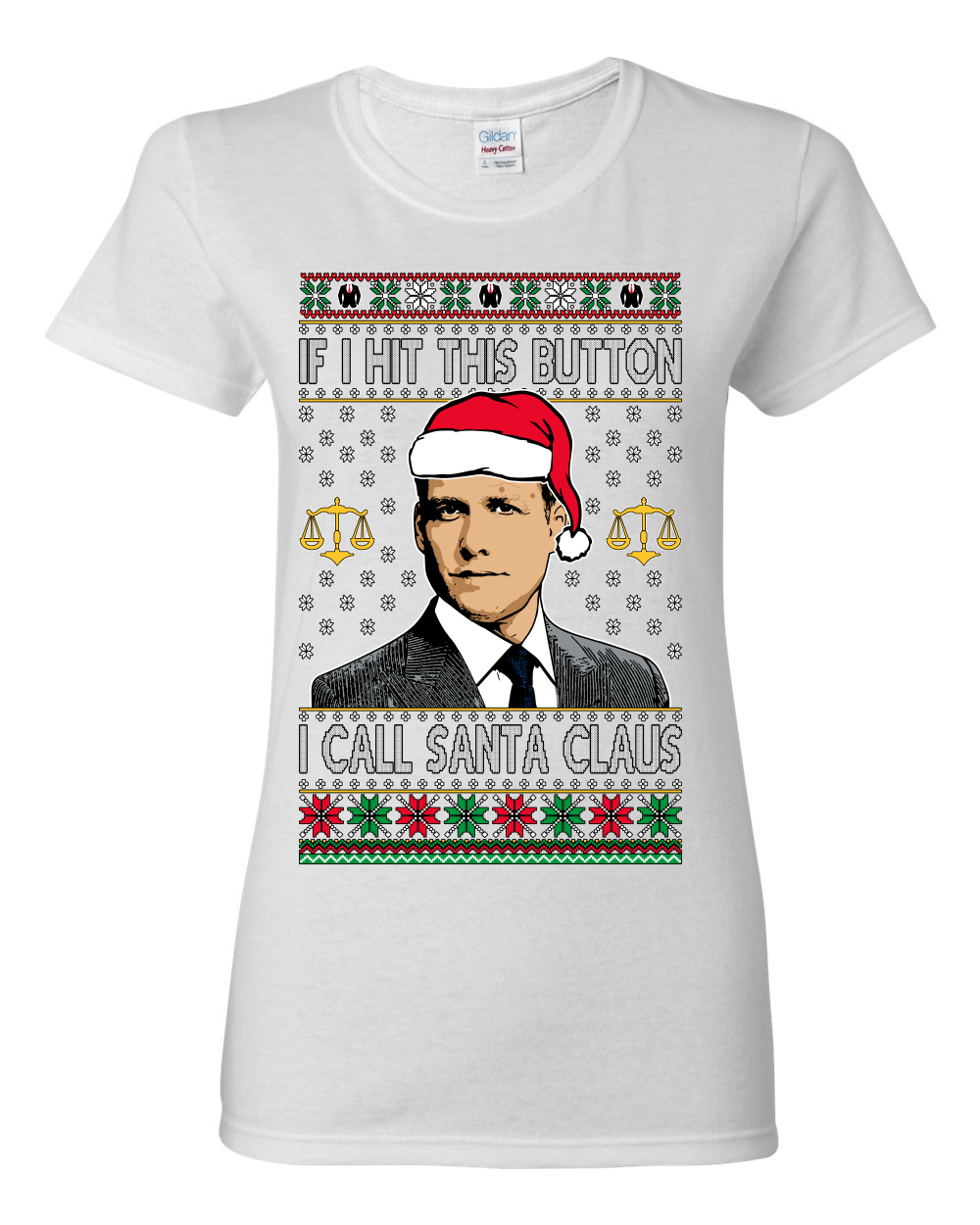 Camiseta gráfica Harvey Hit This Button I Call Santa Specter parodia para mujer - Imagen 15 de 16
