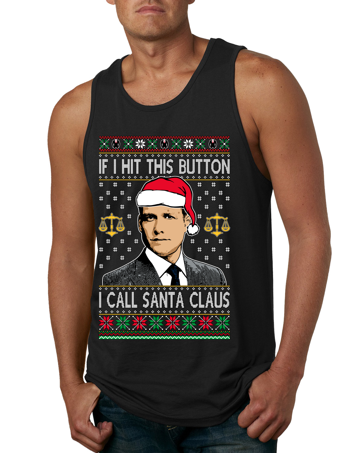 Camiseta sin mangas Harvey Hit This Button I Call Santa Specter Parodia para hombre - Imagen 3 de 9