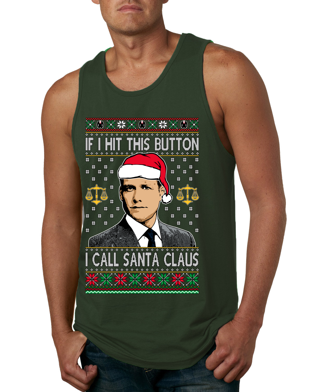 Camiseta sin mangas Harvey Hit This Button I Call Santa Specter Parodia para hombre - Imagen 4 de 9