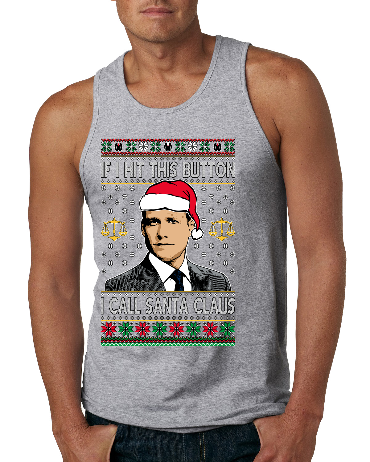 Camiseta sin mangas Harvey Hit This Button I Call Santa Specter Parodia para hombre - Imagen 5 de 9