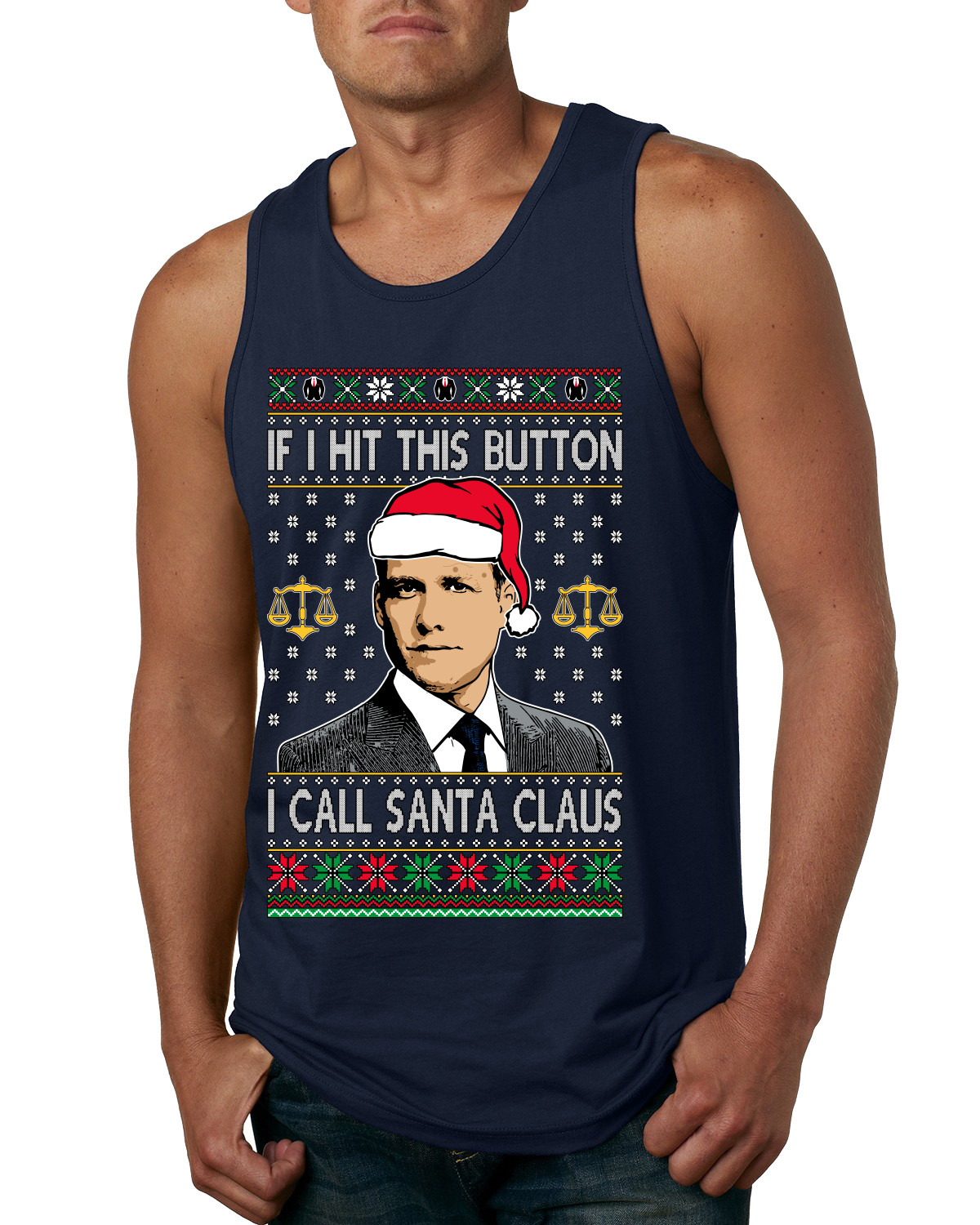 Camiseta sin mangas Harvey Hit This Button I Call Santa Specter Parodia para hombre - Imagen 6 de 9