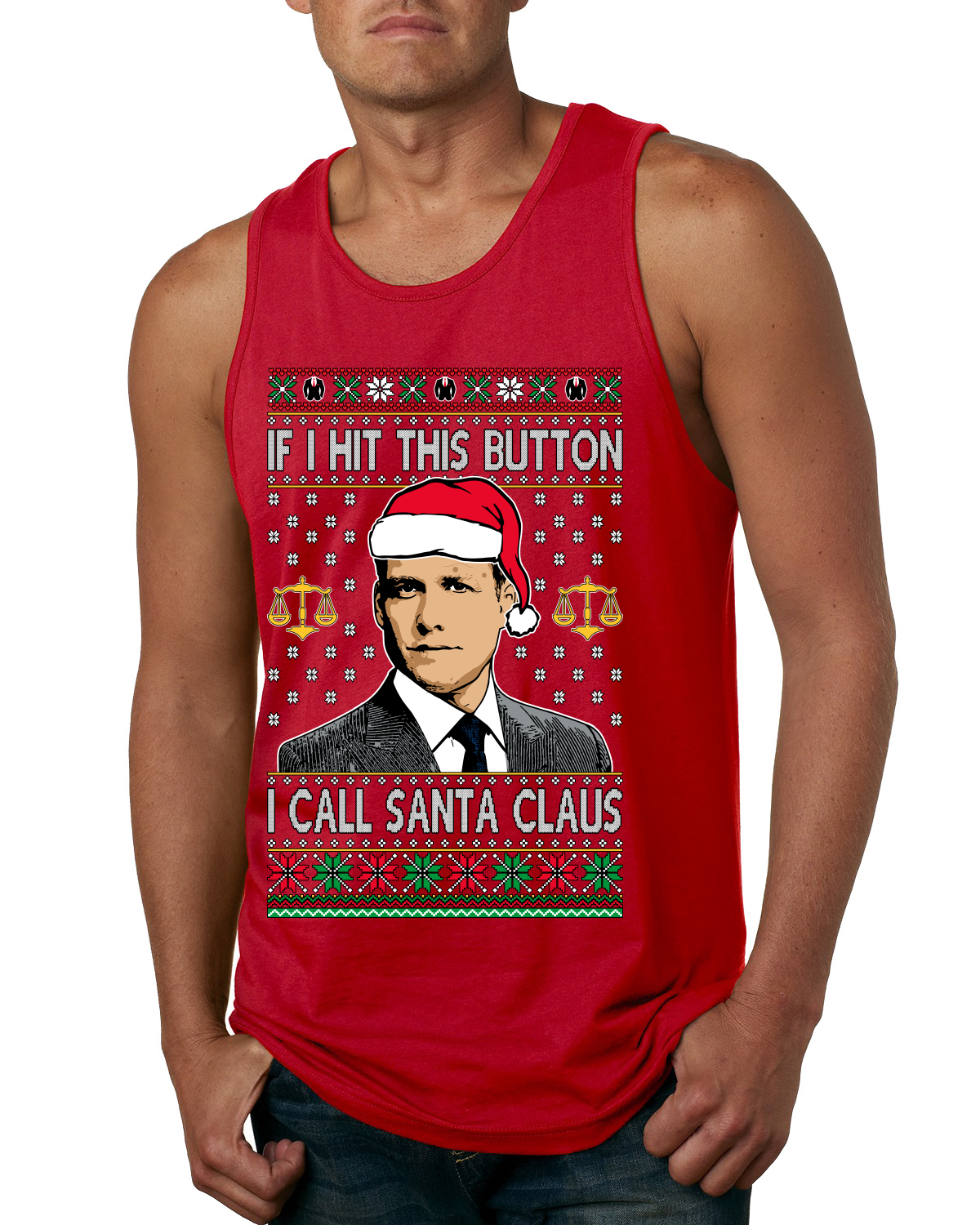 Camiseta sin mangas Harvey Hit This Button I Call Santa Specter Parodia para hombre - Imagen 7 de 9