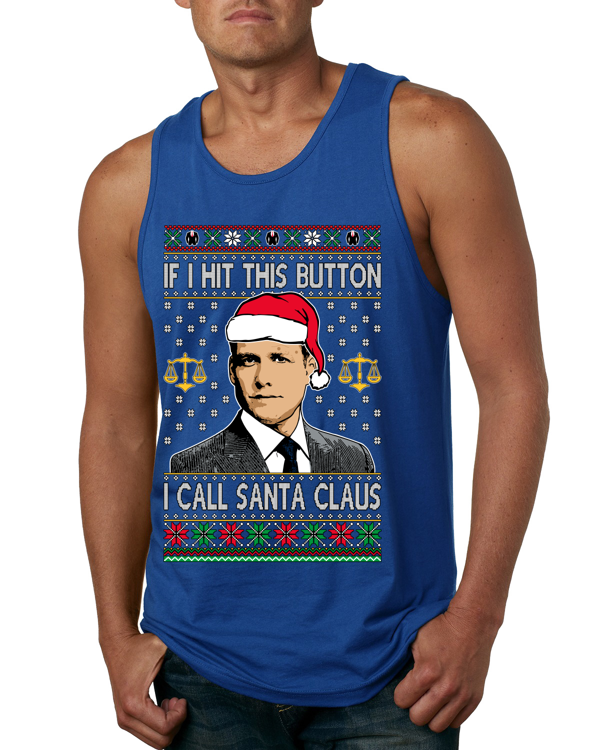Camiseta sin mangas Harvey Hit This Button I Call Santa Specter Parodia para hombre - Imagen 8 de 9