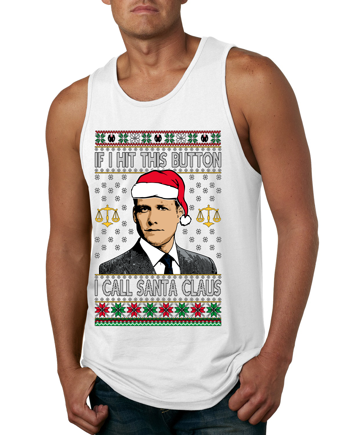 Camiseta sin mangas Harvey Hit This Button I Call Santa Specter Parodia para hombre - Imagen 9 de 9