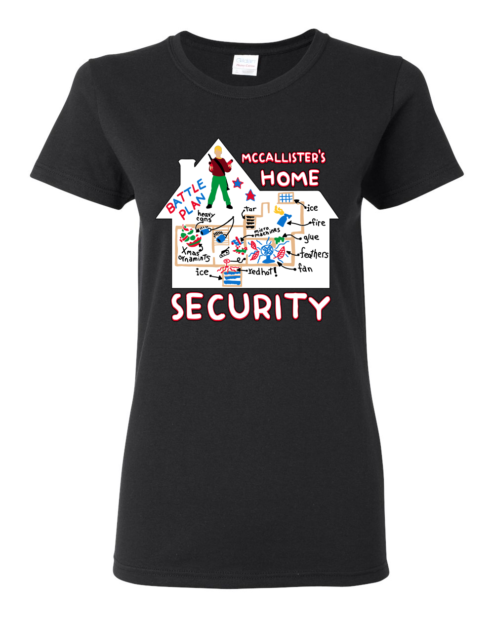 McCallister's Home Security Battle Plans Alone Women Graphic TShirt - Picture 3 of 16