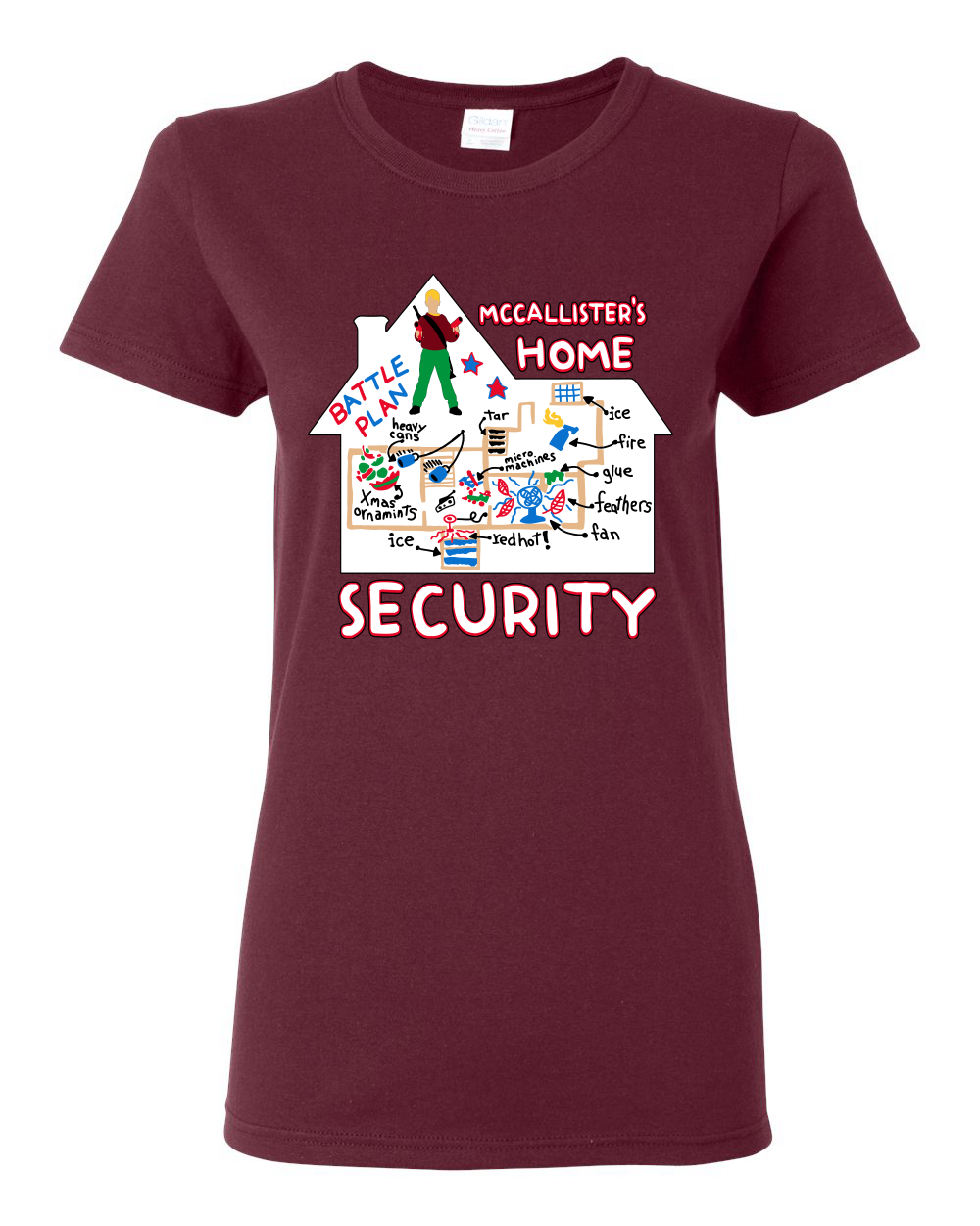 McCallister's Home Security Battle Plans Alone Women Graphic TShirt - Picture 10 of 16