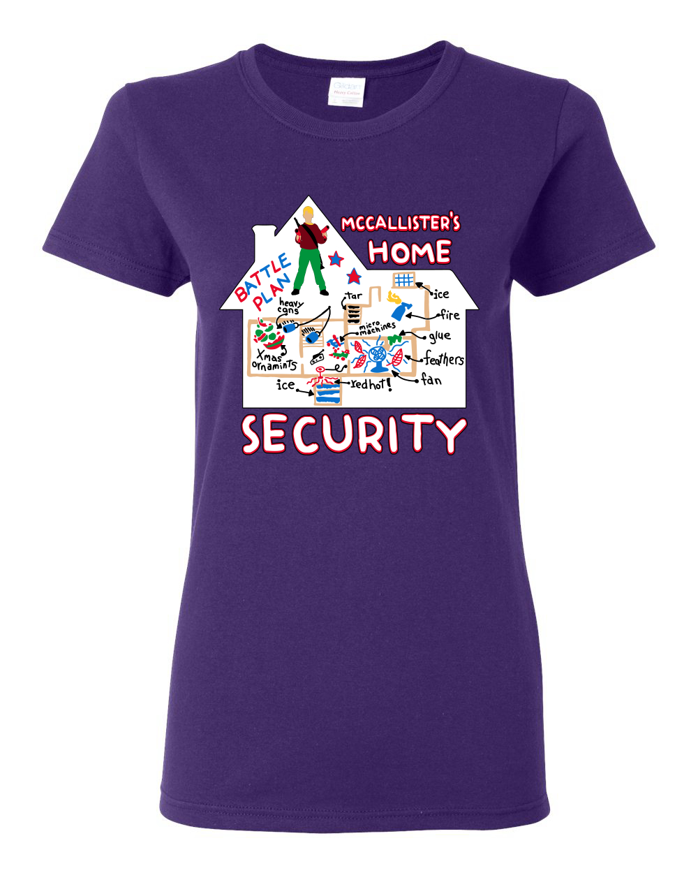 McCallister's Home Security Battle Plans Alone Women Graphic TShirt - Picture 12 of 16