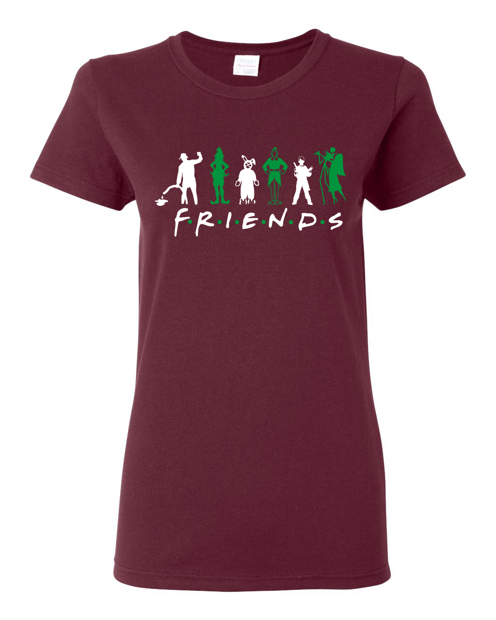 Camiseta icónica de personajes navideños amigos parodia verde blanca para mujer - Imagen 3 de 4