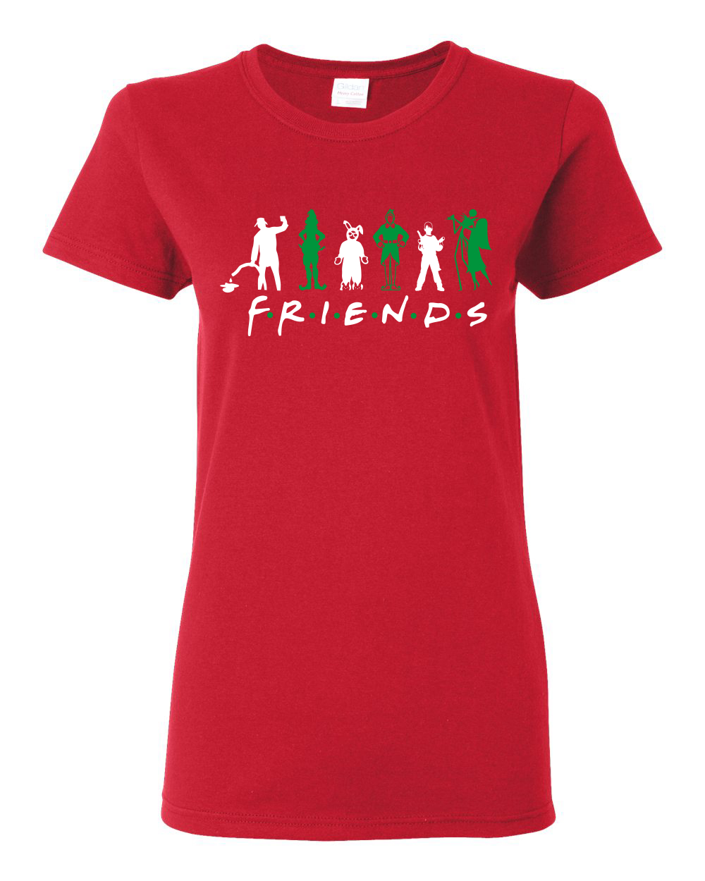 Camiseta icónica de personajes navideños amigos parodia verde blanca para mujer - Imagen 4 de 4