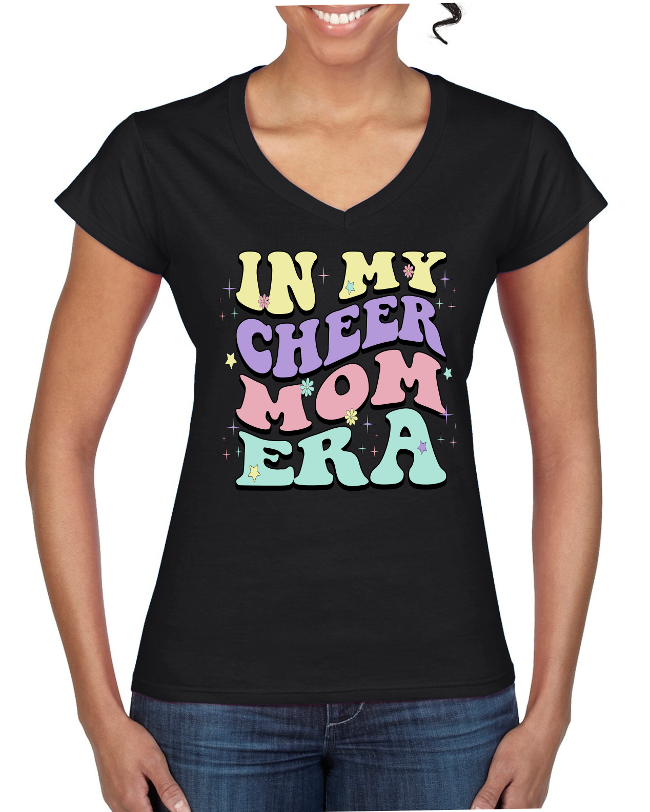 Cheer Mom Era Women Standard V-Neck Tee - Picture 3 of 5